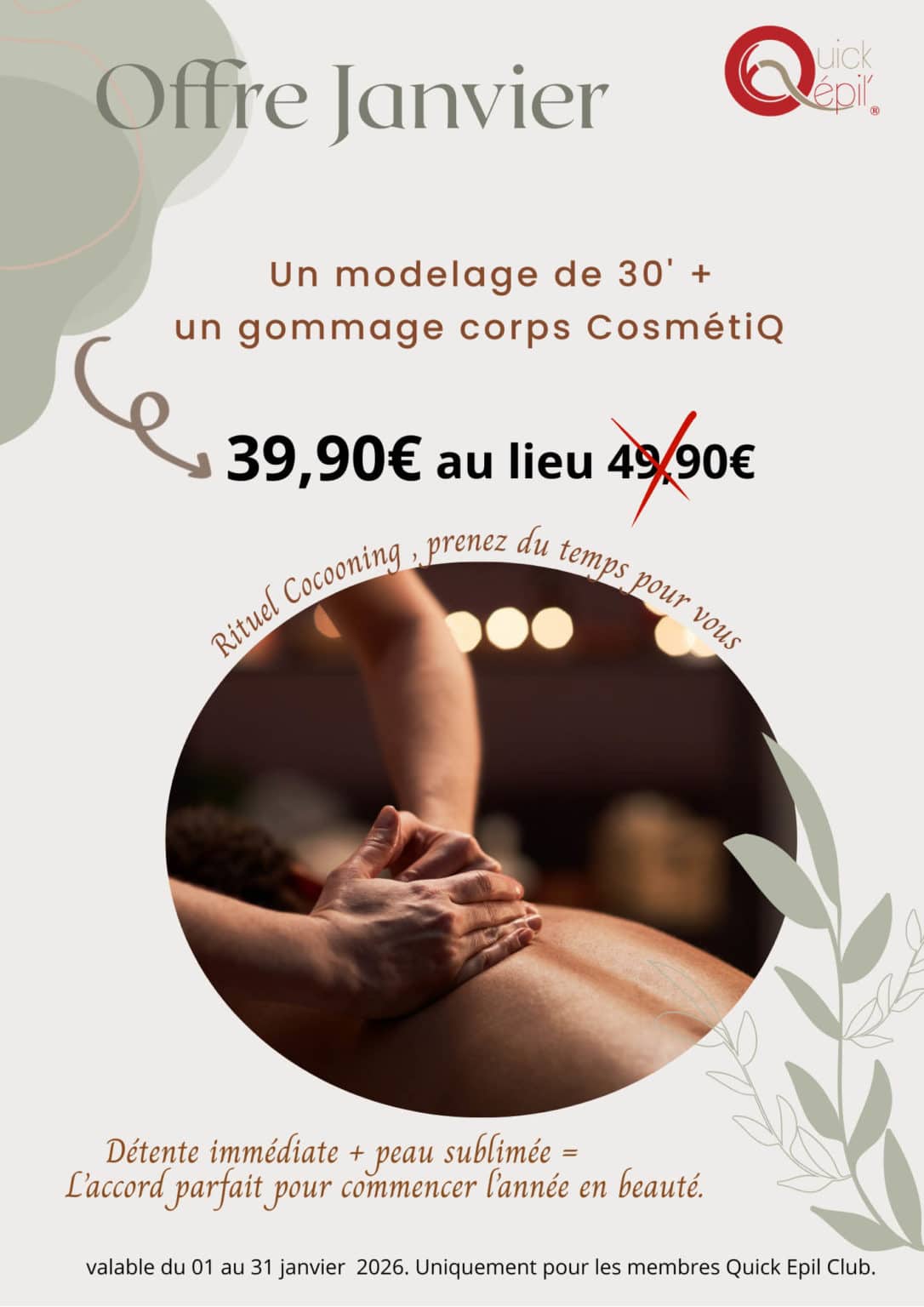 Visuel offre janvier 2026 chez quick epil